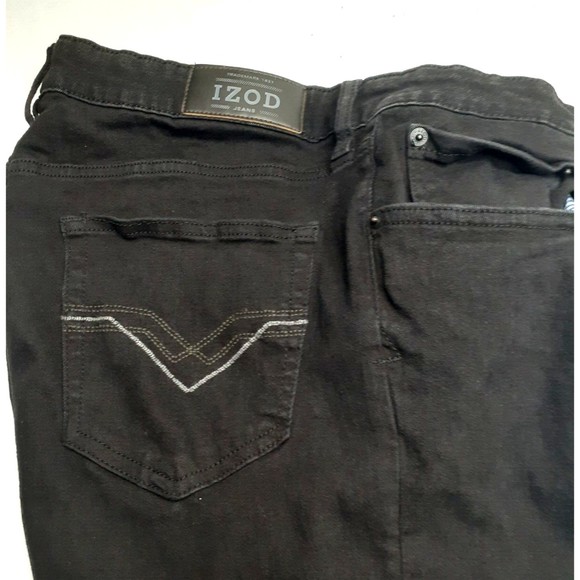 IZOD Men's Size 34x32 Black Denim Jean Slim Fit Straight Leg Jeans Zipper - Picture 5 of 7